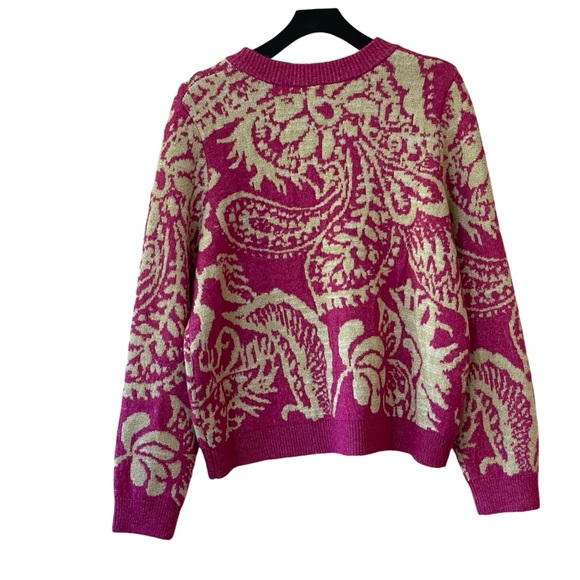 NWT! Anthropologie Autres Filles Metallic Paisley Crewneck Sweater - Picture 2 of 8